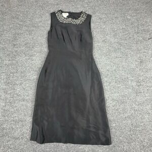 Talbots Dress Womens 2P Black Silk Beaded Neckline Sleeveless Sheath Formal